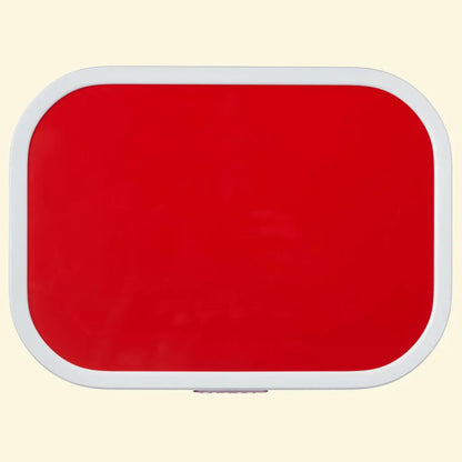 Red lunch box top showing the print area for photo upload. White boarder of lunch box.