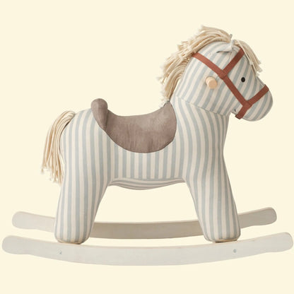 Close up side view of rocking horse Sam toy