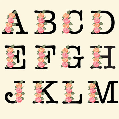 Examples of how the roses sit on each letter A to M