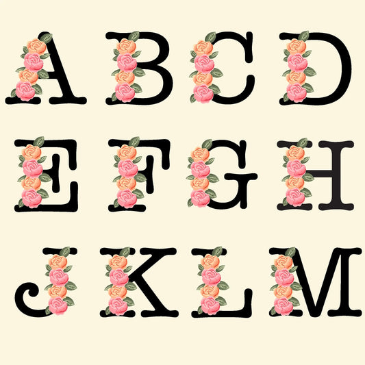 Examples of how the roses sit on each letter A to M