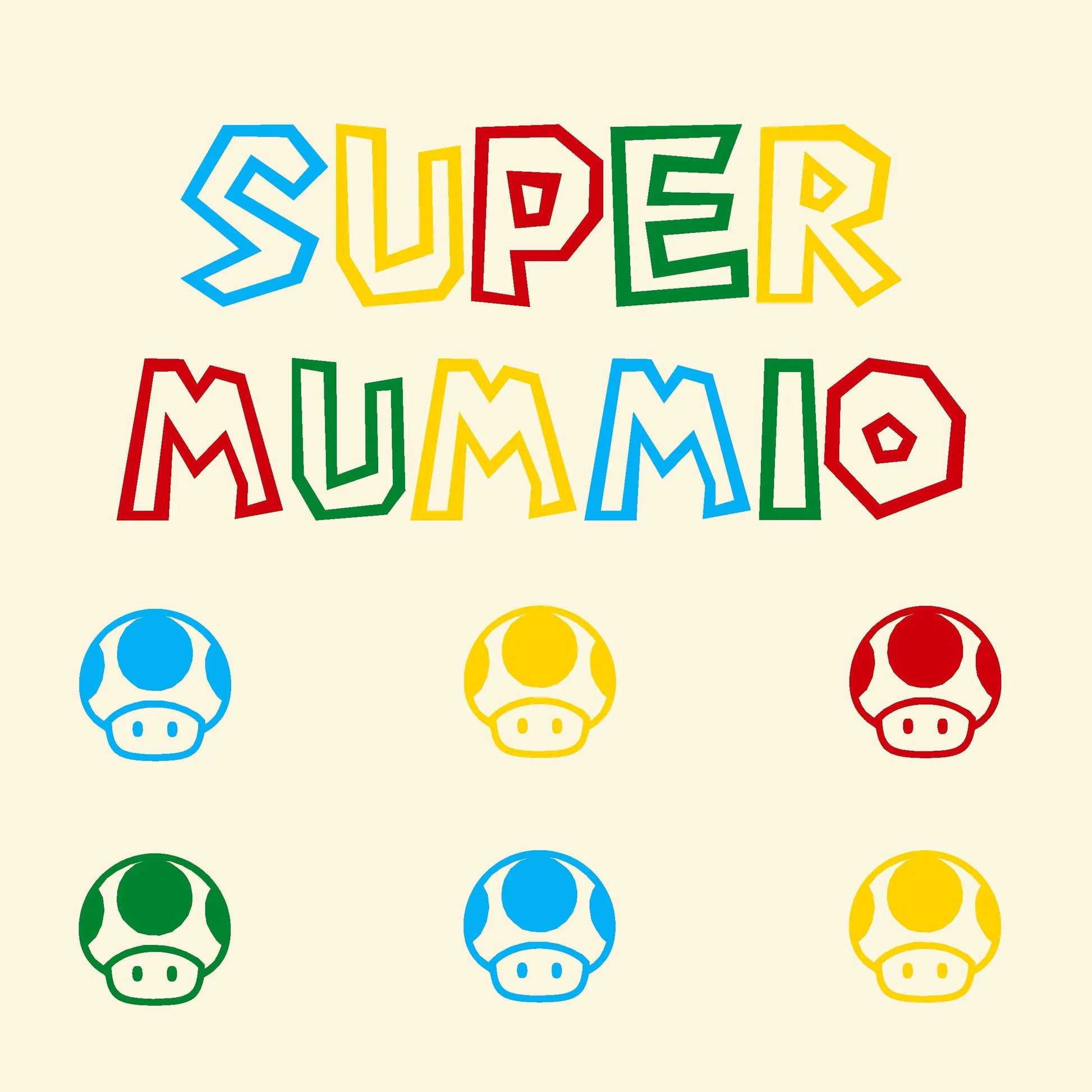Example of Super Mummio and mushrooms with the starting letter in blue