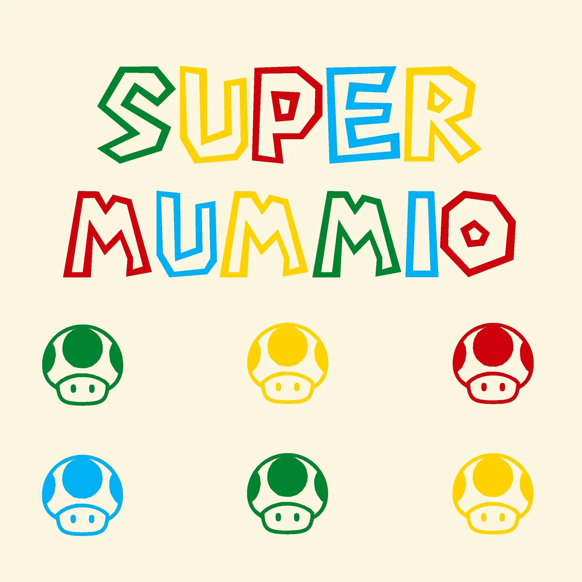 Example of Super Mummio and mushrooms with the starting letter in green