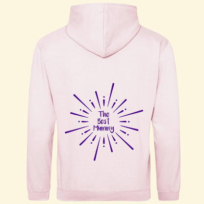 Light Pink adults hoodie with three lines of text reading The Best Mummy inside multiple lines in a circle.