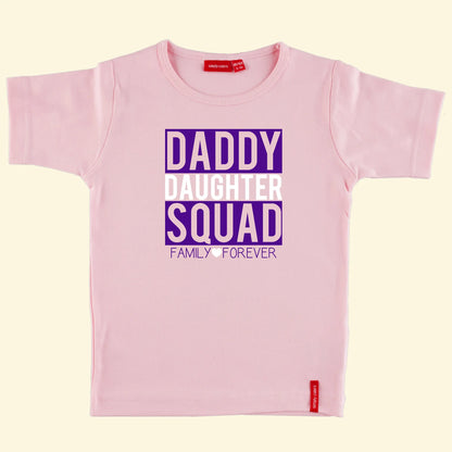 Kids t shirt with Daddy, Squad, Family Forever printed in purple and Daughter and heart printed in white