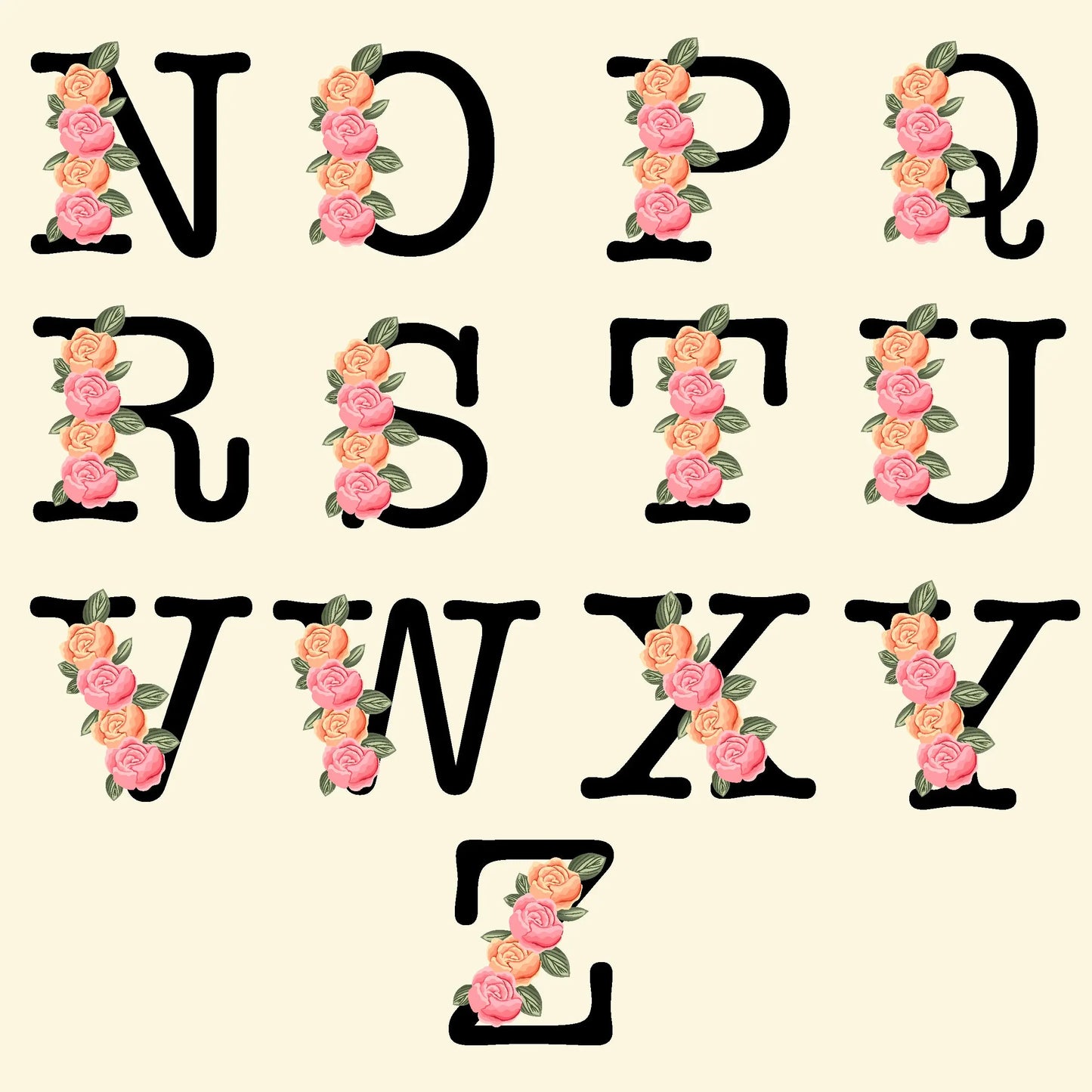 Examples of where the roses are for each letter N to Z