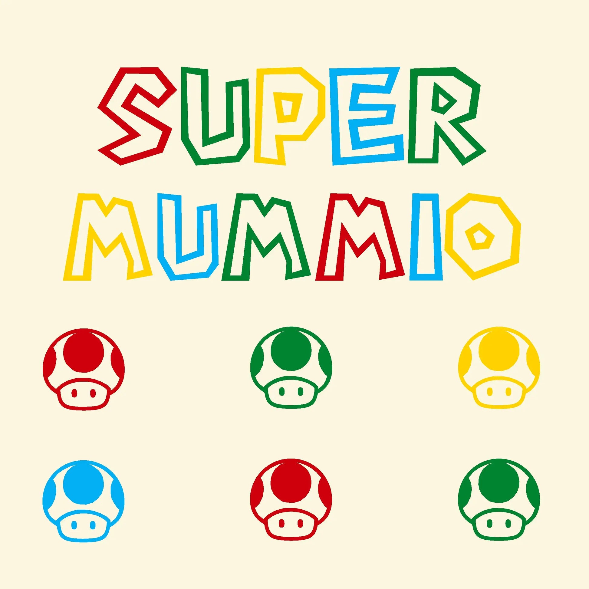 Example of Super Mummio and mushrooms with the starting letter in red