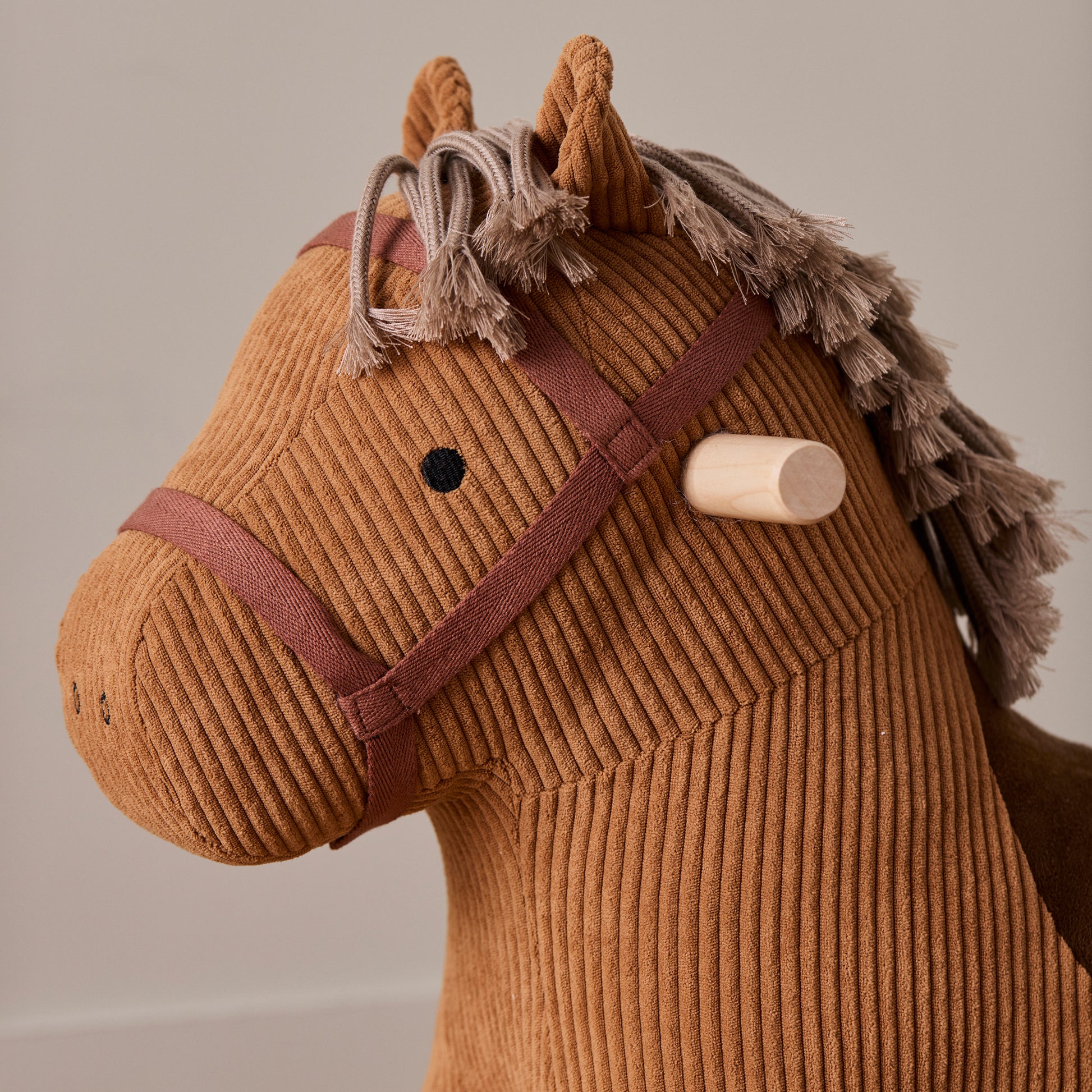 Close up of rocking horse vera's head, side view